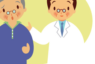 物忘れを相談する高齢の男性と医師のイラスト