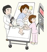 大腸内視鏡検査を行う医師と看護師のイラスト